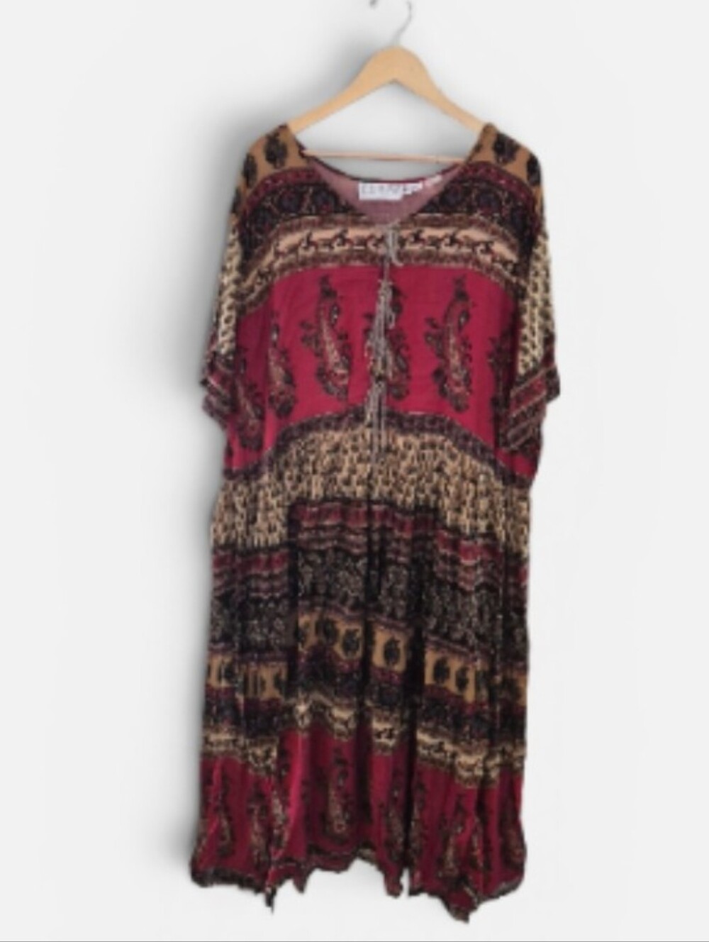 Vintage Y2K 90" Class By Just Class Boho hippie dress‎ Crinkle Rust Boho Peasant